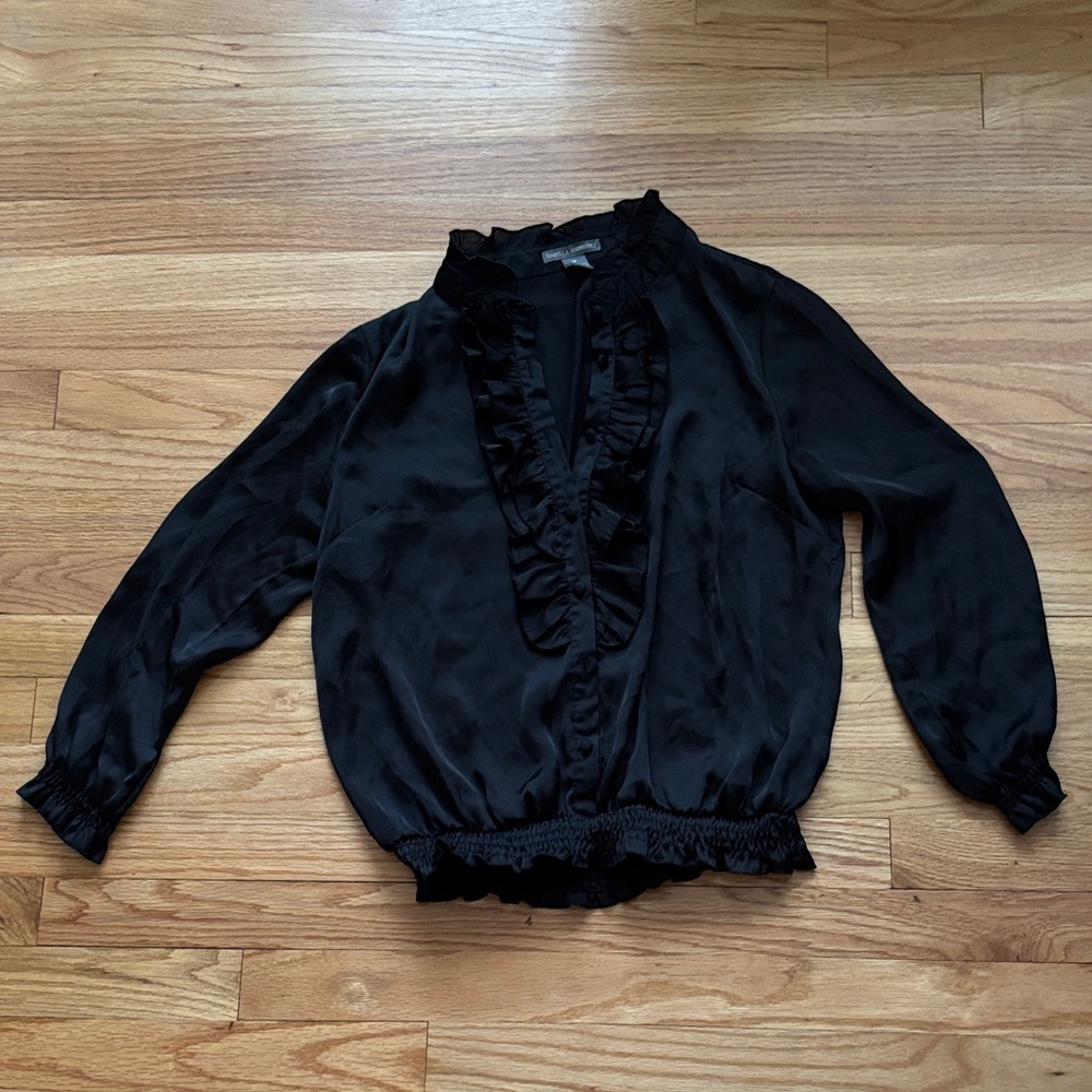 Isabella Rodriguez Elegant Black Ruffle Top